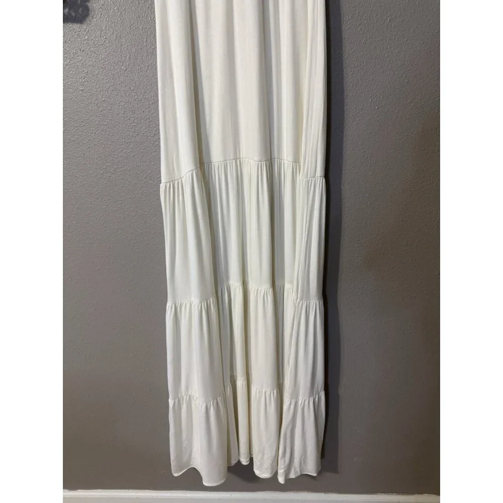 Sky Brand Maxi Dress Large White Crochet Tiered Crochet Jersey NWT NEW